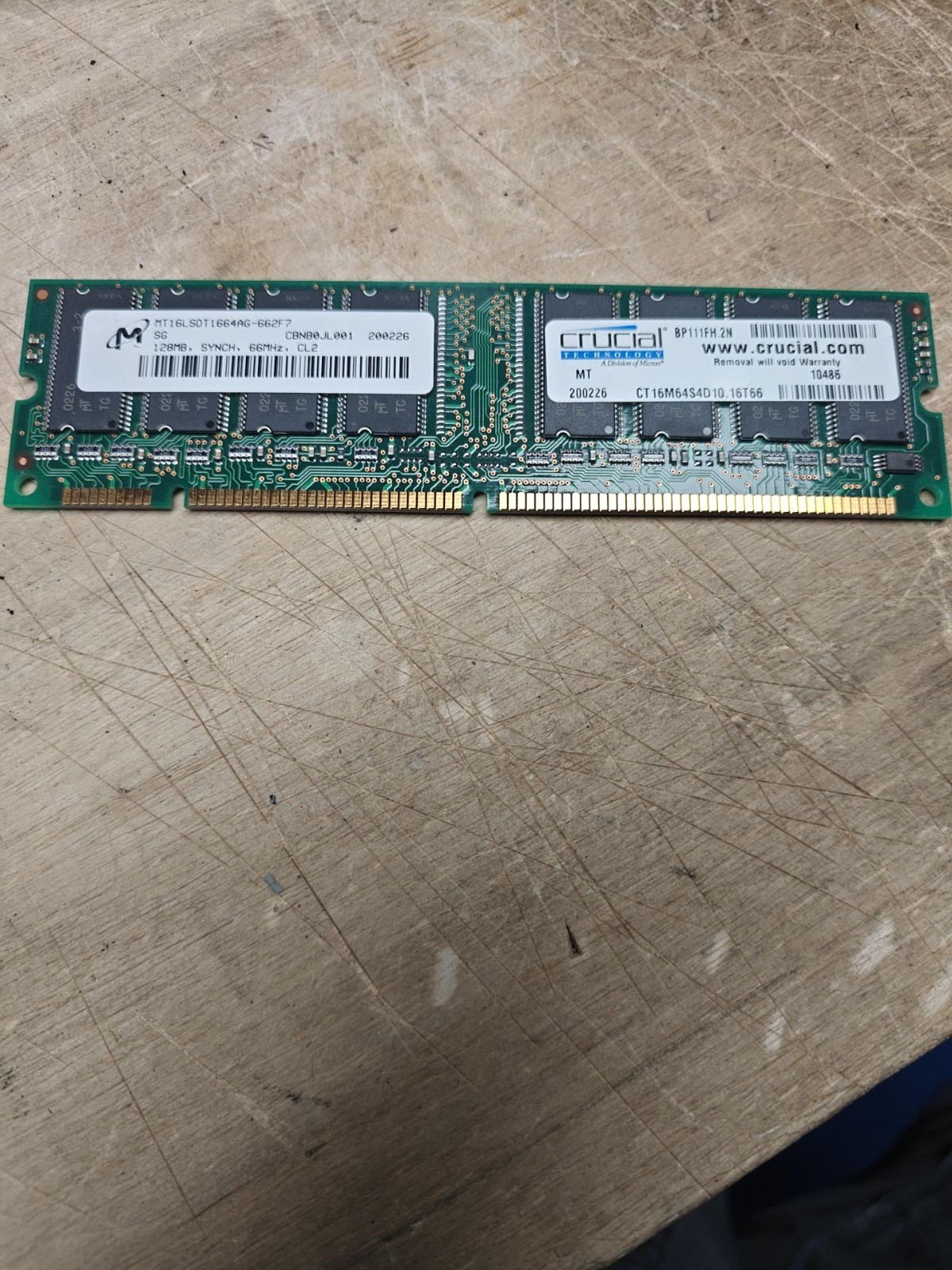 Crucial Micron 128MB PC66 SDRAM 168-Pin DIMM CT16M64S4D10.16T66 Untested