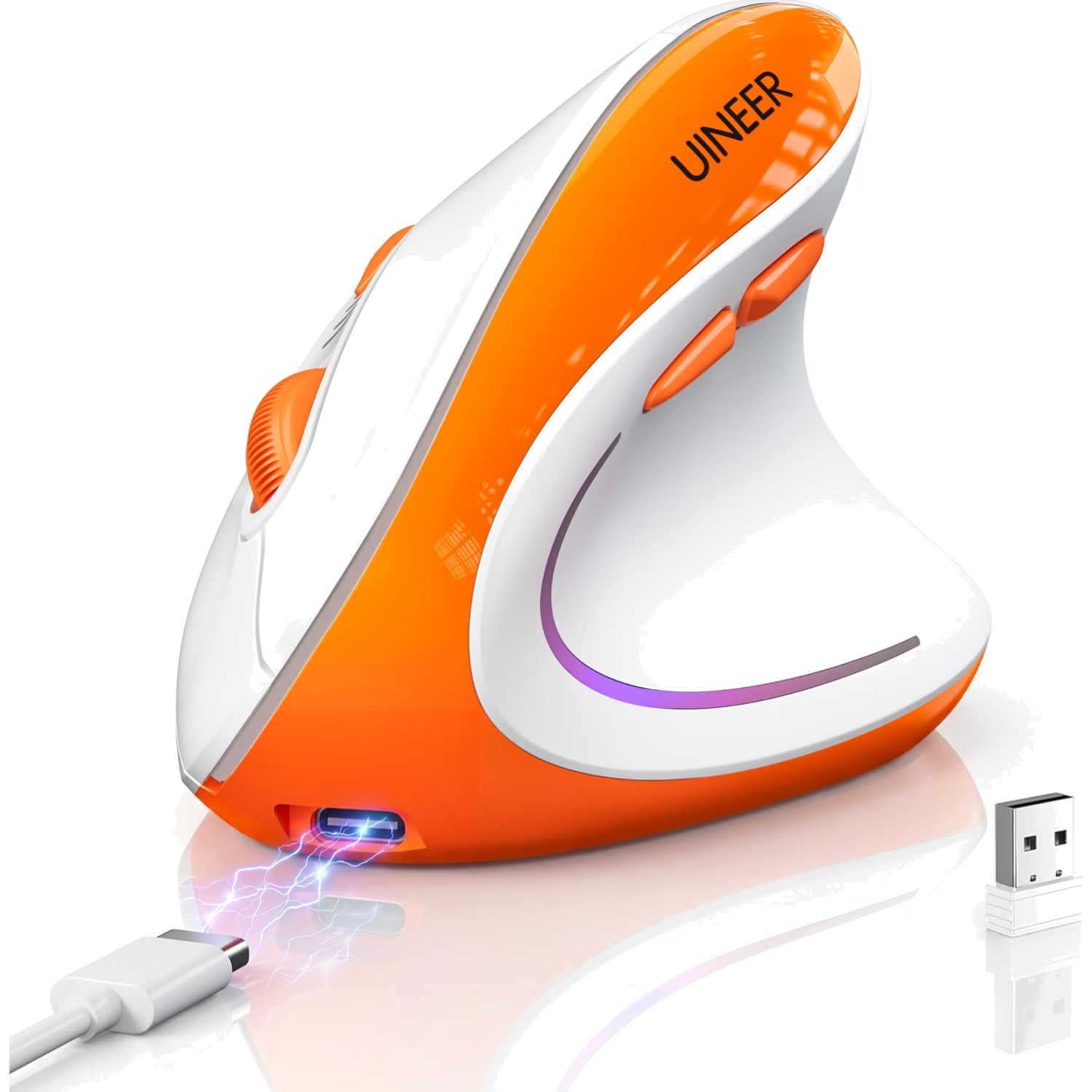 Uineer Ergonomic Vertical Mouse Tri Mode Wireless Rechargeable 4 DPI