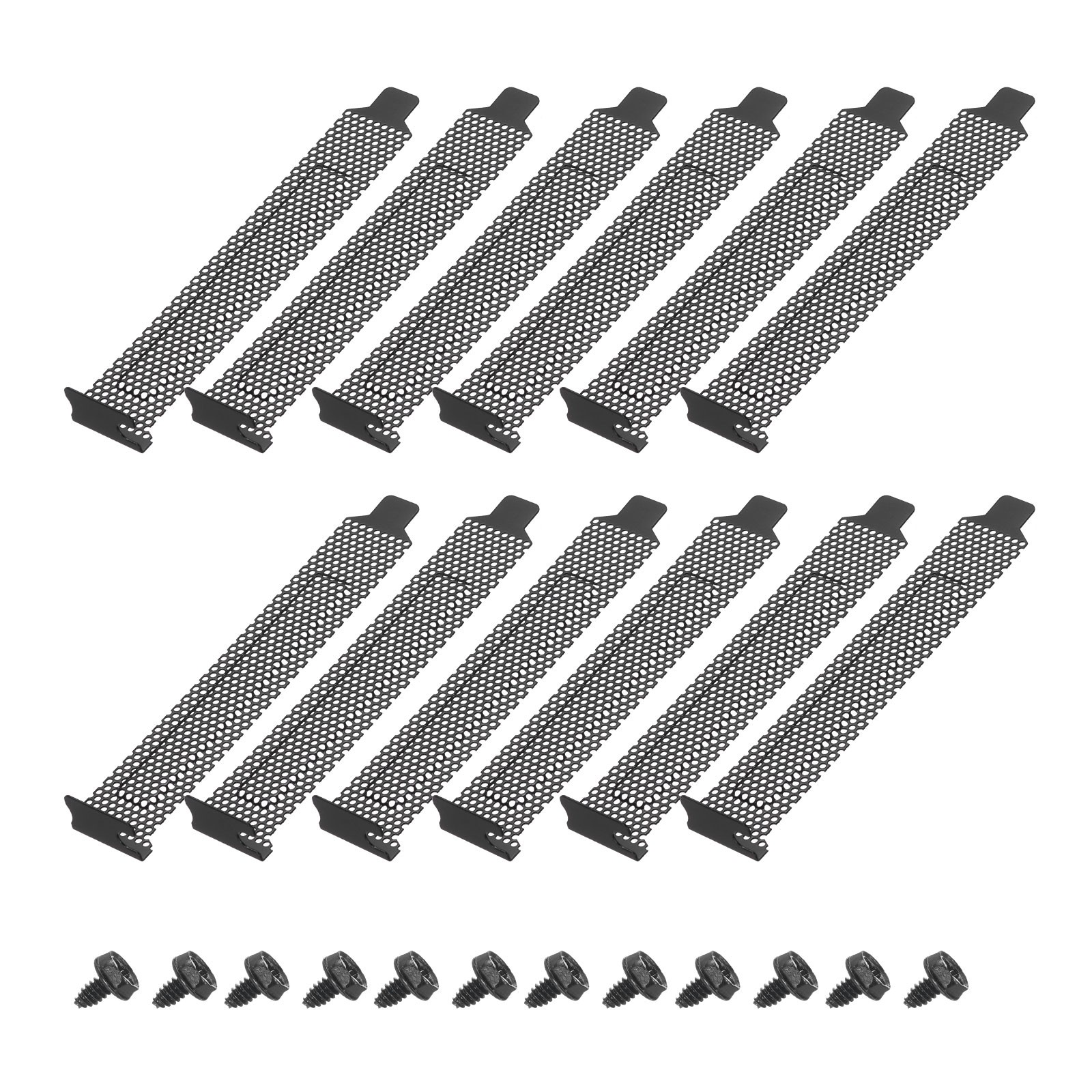 12Pcs, Black PCI Slot Cover Dust Filter Ventilation Deflector w/ Mesh