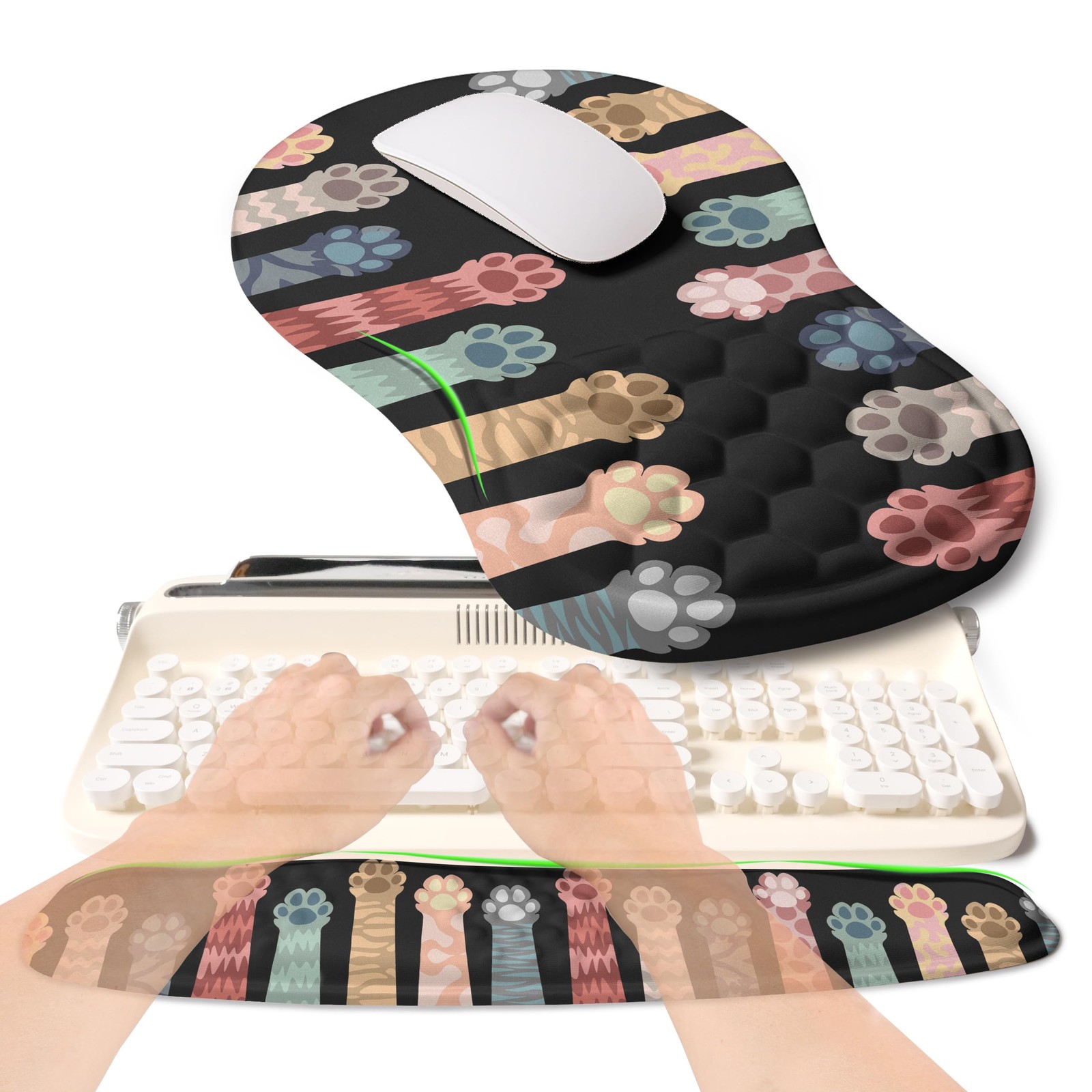 2-in-1 Ergonomic Set, Wave Rise Keyboard Wrist Rest and Massage Bulge Slope M...