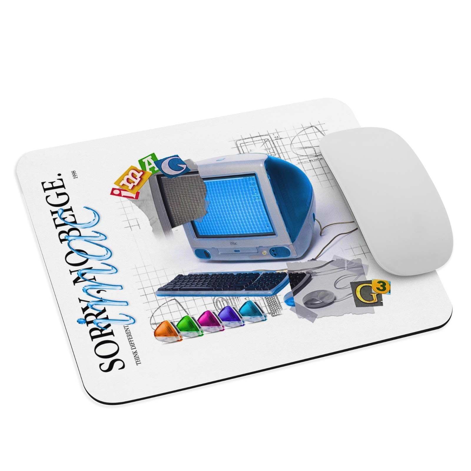 Retro iMac G3 "Sorry, No Beige" Mouse Pad – 1998 Ad Inspired – Vintage Tech Styl