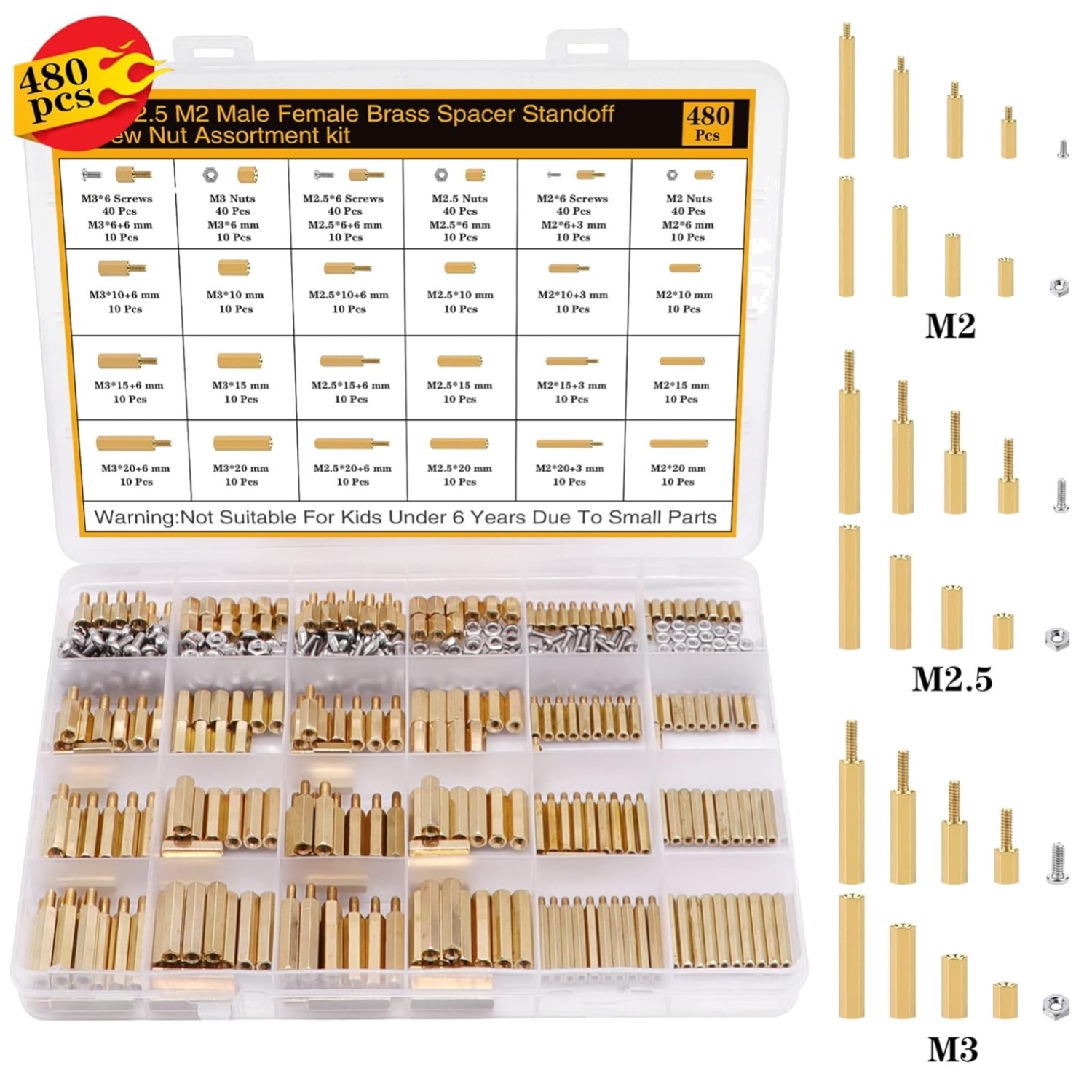 480-Piece Hex Brass Standoff Kit for Electronics Projects