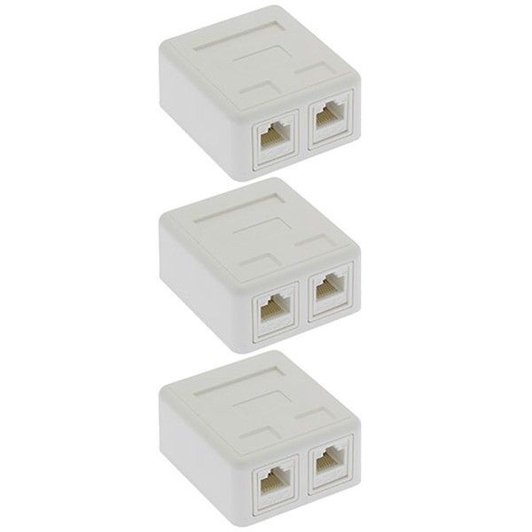 3x 2 Port Cat5e RJ45 Keystone Jack Network Cable Wall Surface Mount Box White
