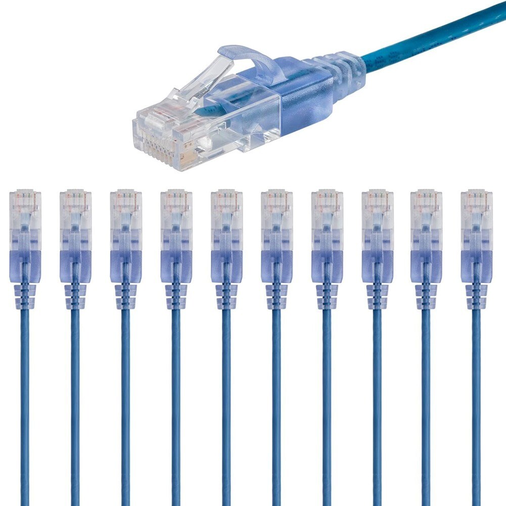 10x 25FT CAT6A RJ45 Ethernet LAN Network Patch Cable Copper 10G Slim 30AWG Blue