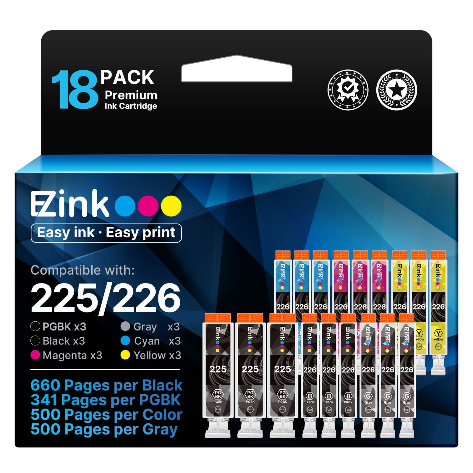 E-Z Ink PGI-225 CLI-226 Ink Cartridge for Canon MG6220 MG6120 MG8220 MG8120 18