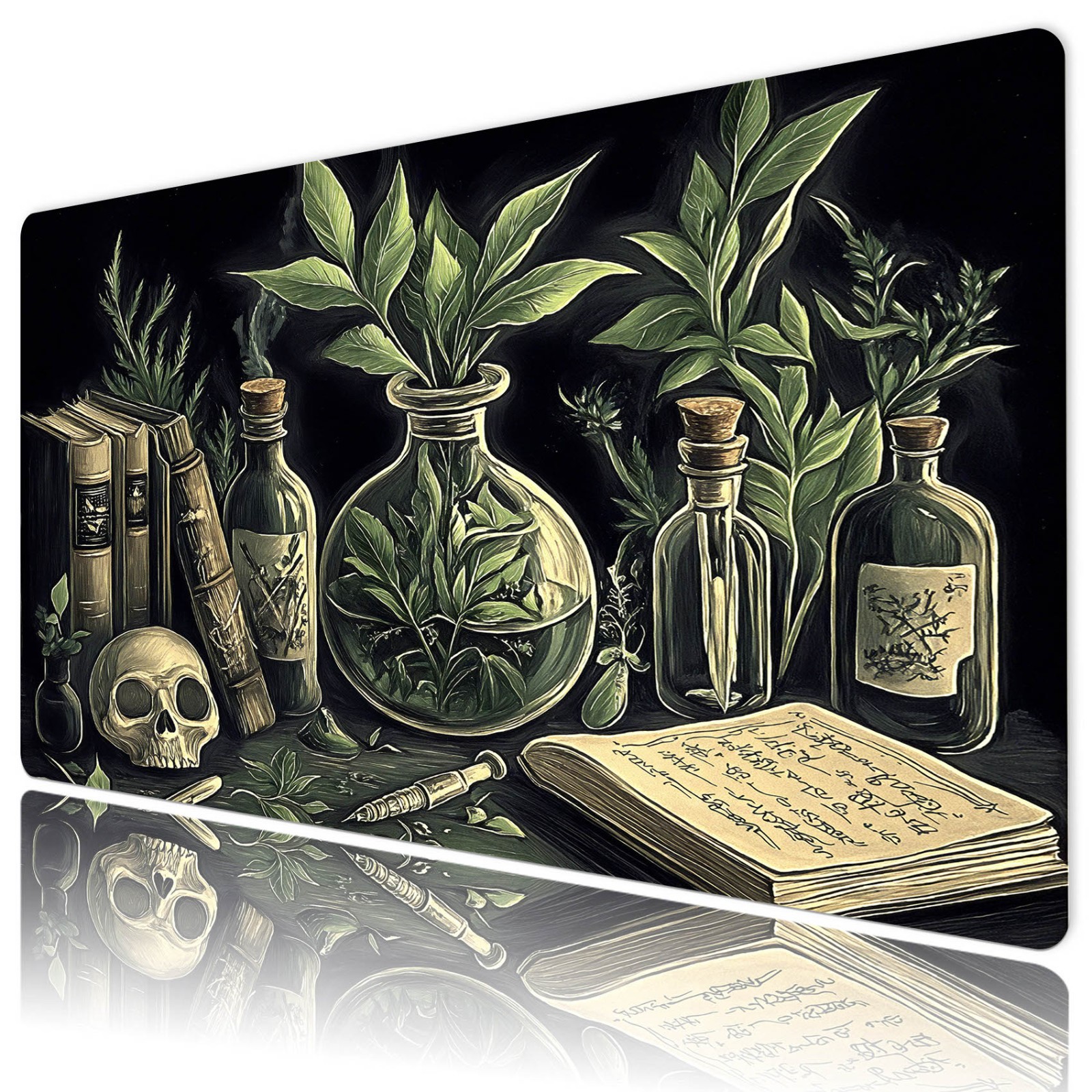 Gothic Skull Green Leaf Black Desk Pad for Keyboard Desk Mat 31.5x15.7 inch