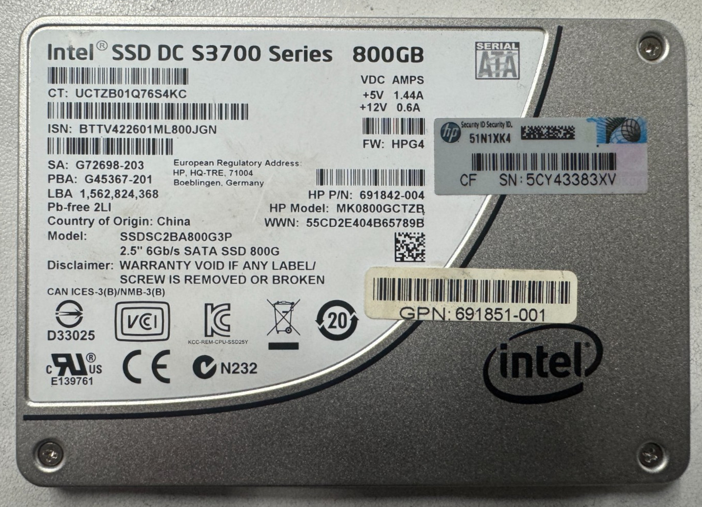 800GB Intel SSD DC S3700 Series SSDSC2BA800G3P 2.5" SATA | Tested