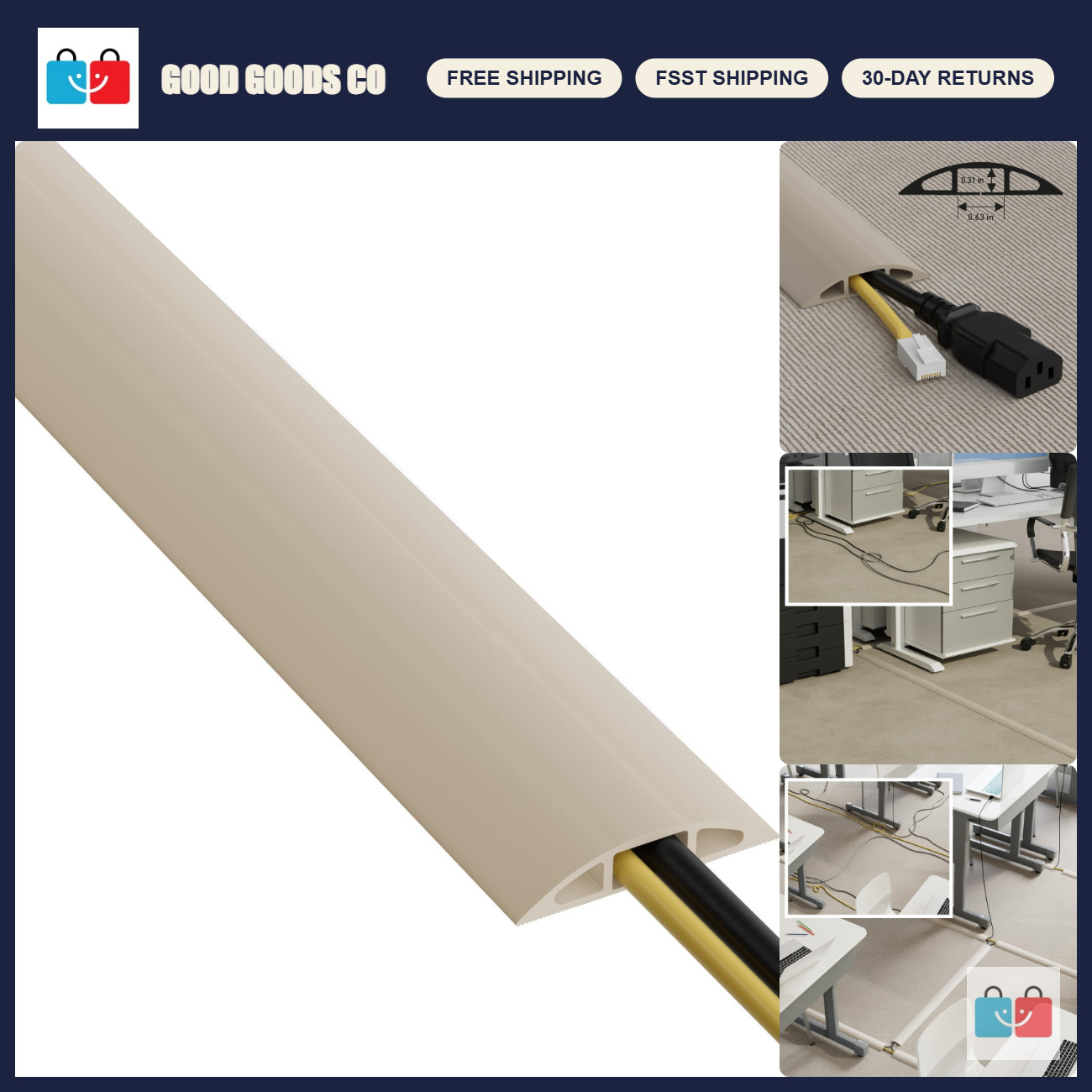 30ft Floor Cord Cover - Cable Protector & Management Solution, Prevent Trips, Be