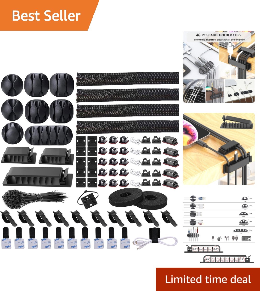 192 PCS Modern Cable Management Kit: Self-Adhesive for Home and Office Clutter