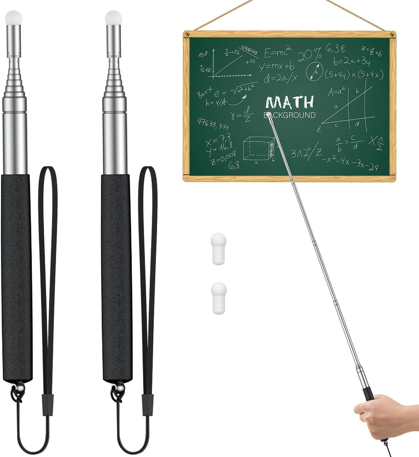Uniclife 2 Pack Retractable Teacher Pointer Stick for Classroom 2 