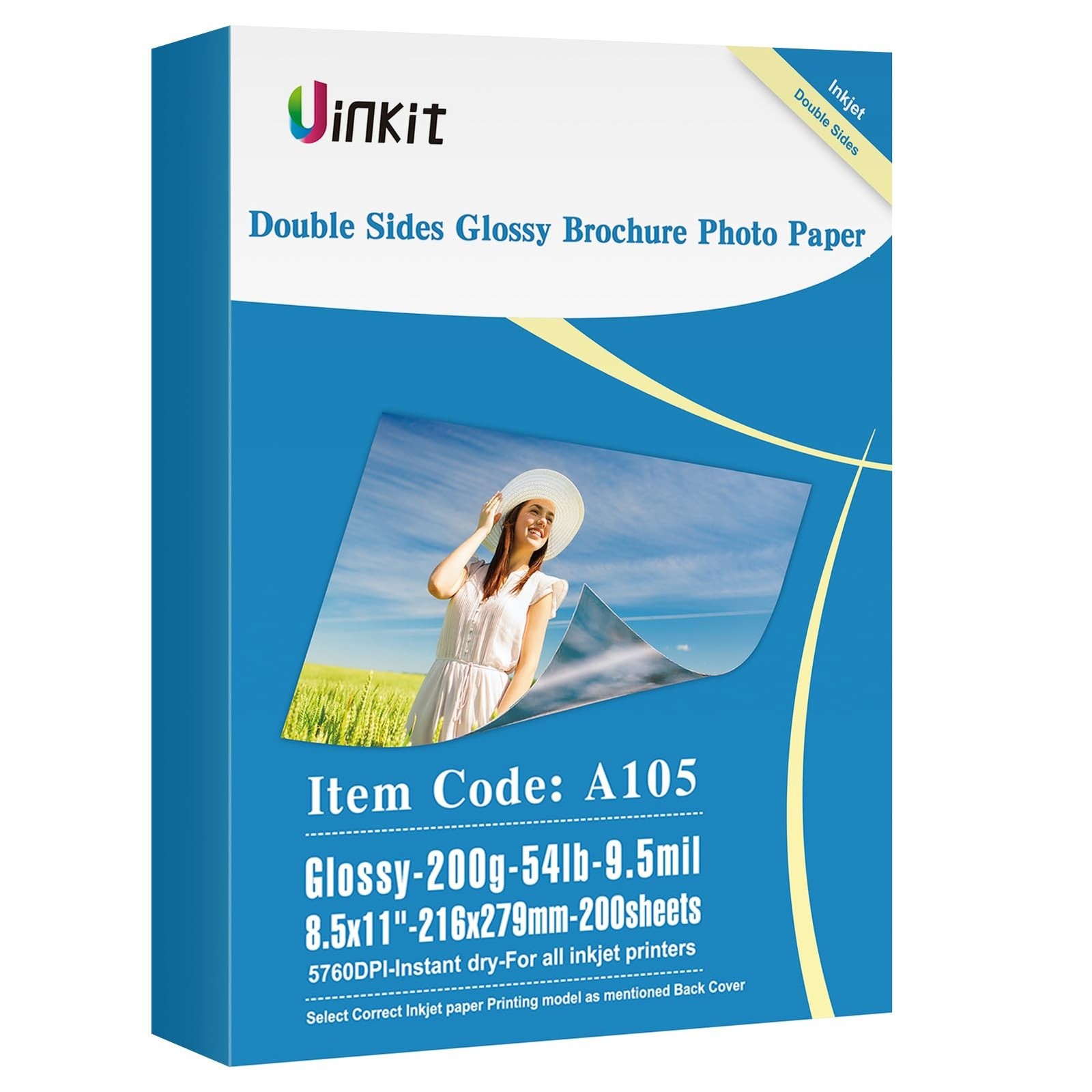 Uinkit Double Sided Photo Paper Glossy 8.5x11 54lbs Inkjet for Dye Ink 200Gsm...