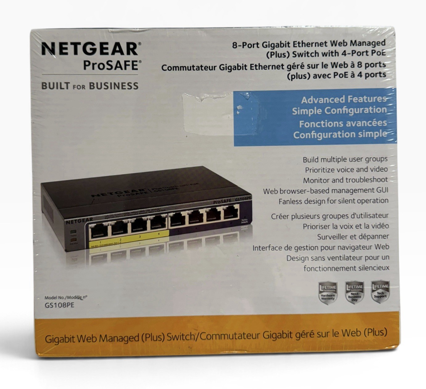 NETGEAR GS108PE 8-Port Gigabit Ethernet Plus Switch 4-Port PoE 53W Managed Hub