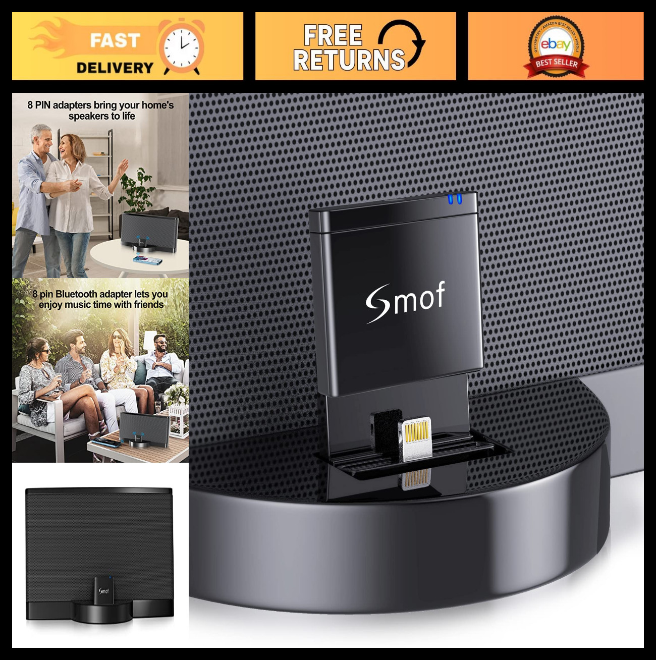 Bluetooth Audio Adapter Receiver, 8-Pin Wireless Music Streaming Device