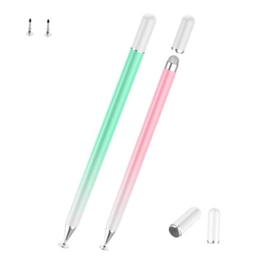 Stylus Pens for Touch Screens, 2 Pcs 2-in-1 Lightweight Magnetic Pink+Green