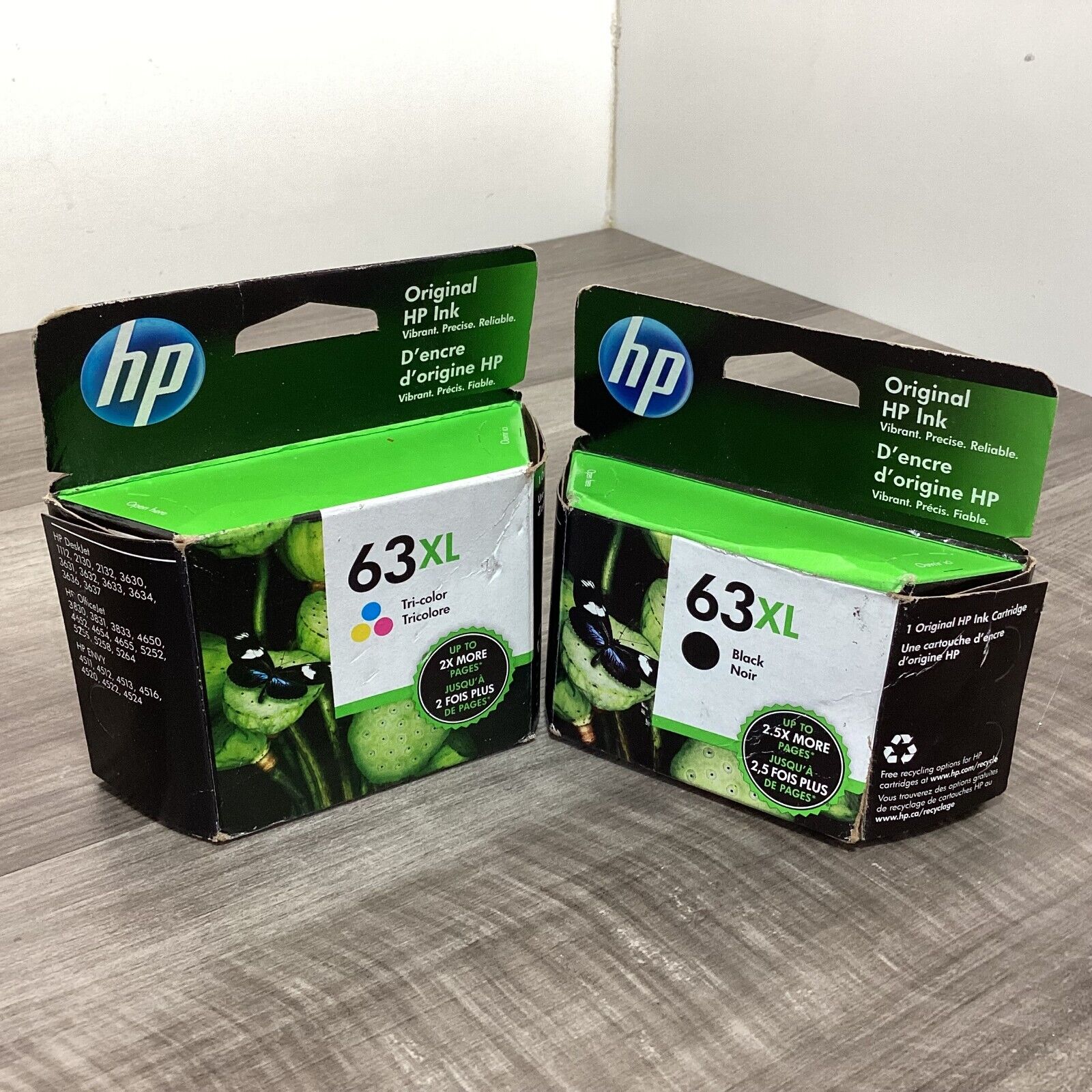 (Lot of 2) Genuine HP 63XL Black & 63 XL Tri-color Ink Cartridges Exp 2021 2022