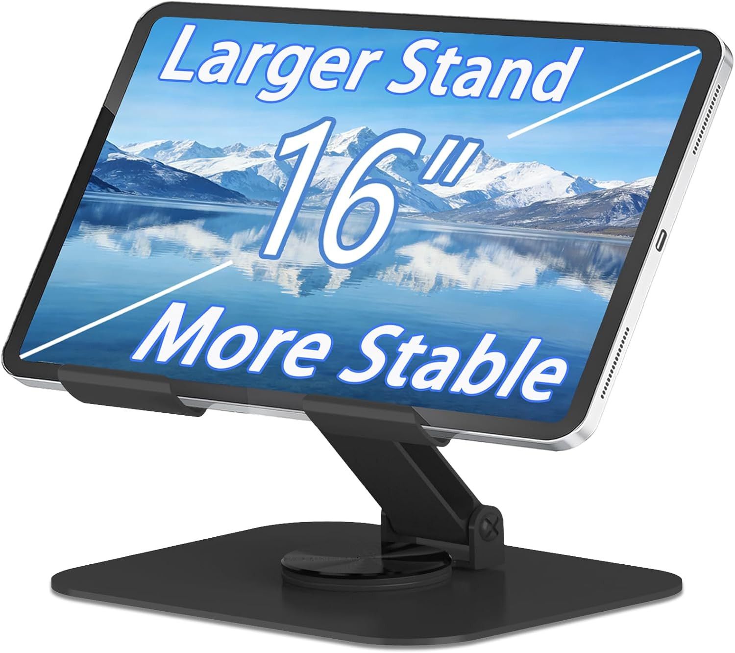 Large Metal Tablet Stand 360° Rotation for 4-16” Tablet, Black | Suitable