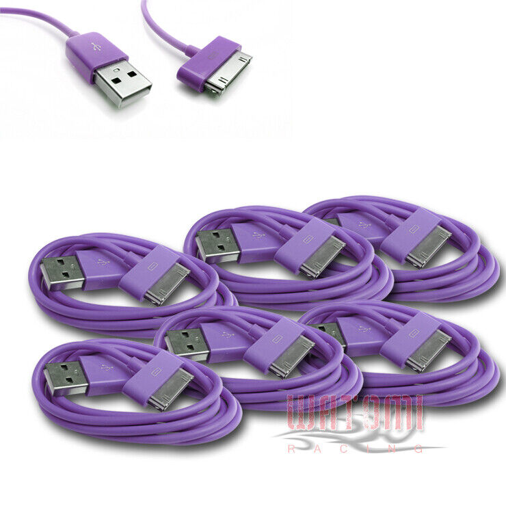 6PCS 6FT USB SYNC DATA POWER CHARGER CABLES IPAD IPHONE IPOD CLASSIC NANO PURPLE