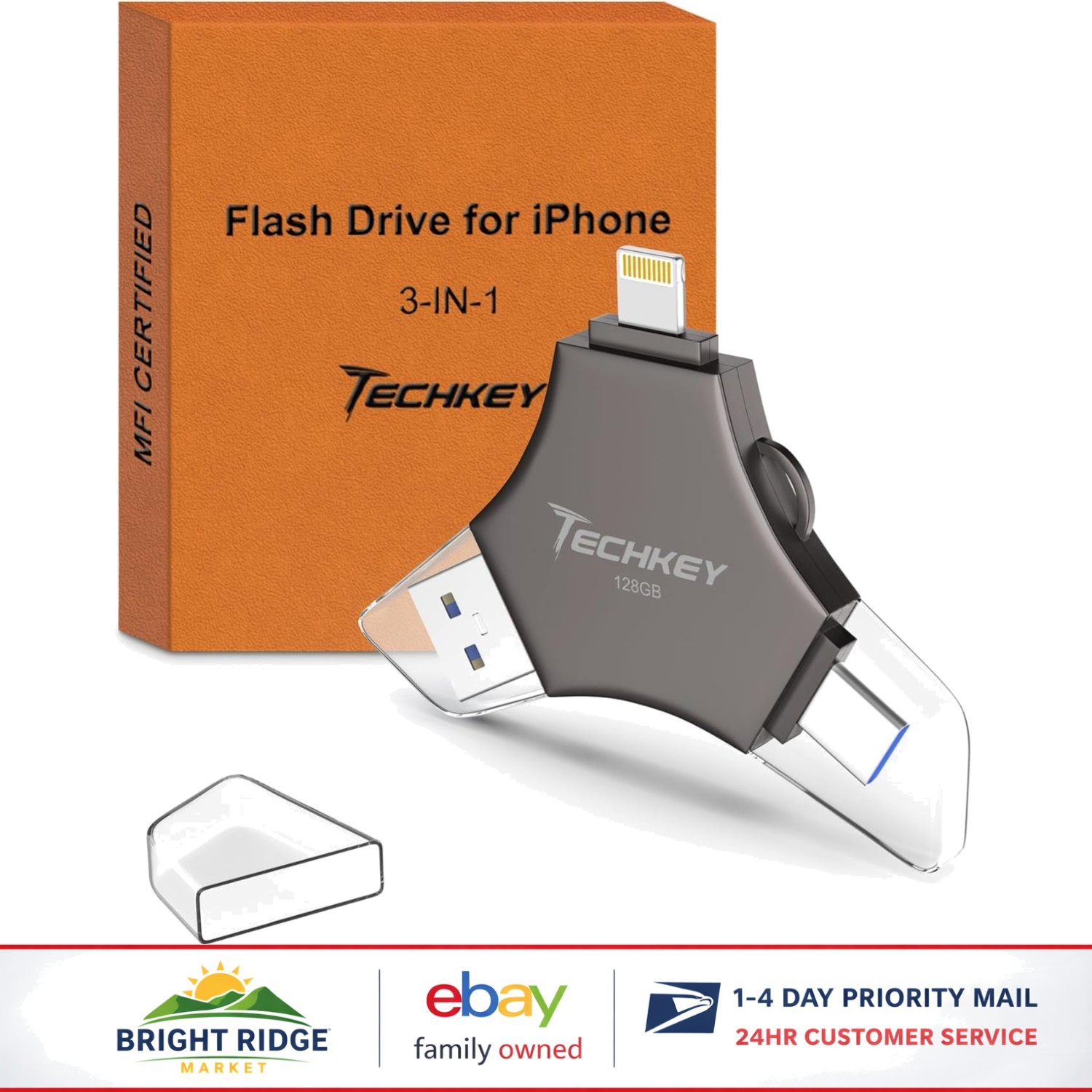 Versatile 128GB Flash Drive for iOS and Android Devices, High-Speed Performance
