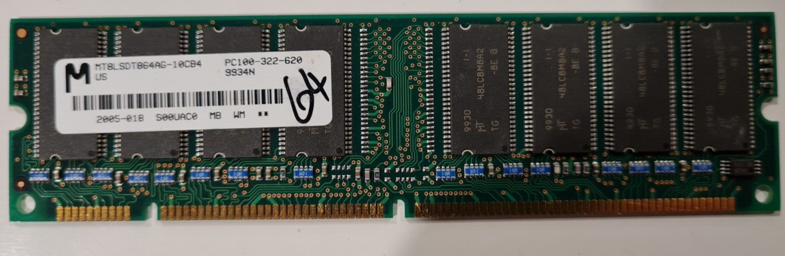 1 x MT8LSDT864AG-10CZ4 Micron 64MB SDRAM Non ECC PC-100 100Mhz Memory