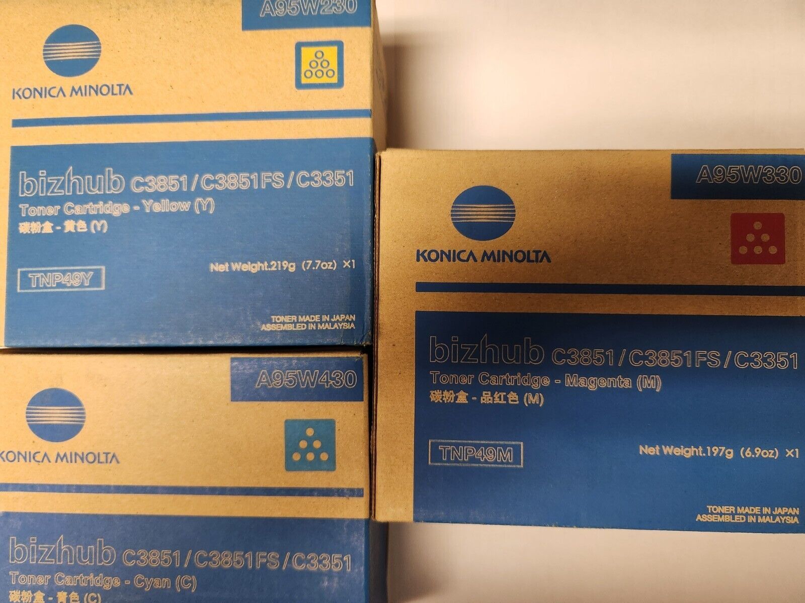 Konica Minolta TNP49 Color Toner  Set, Yellow Cyan Magenta, FREE UPS SHIP
