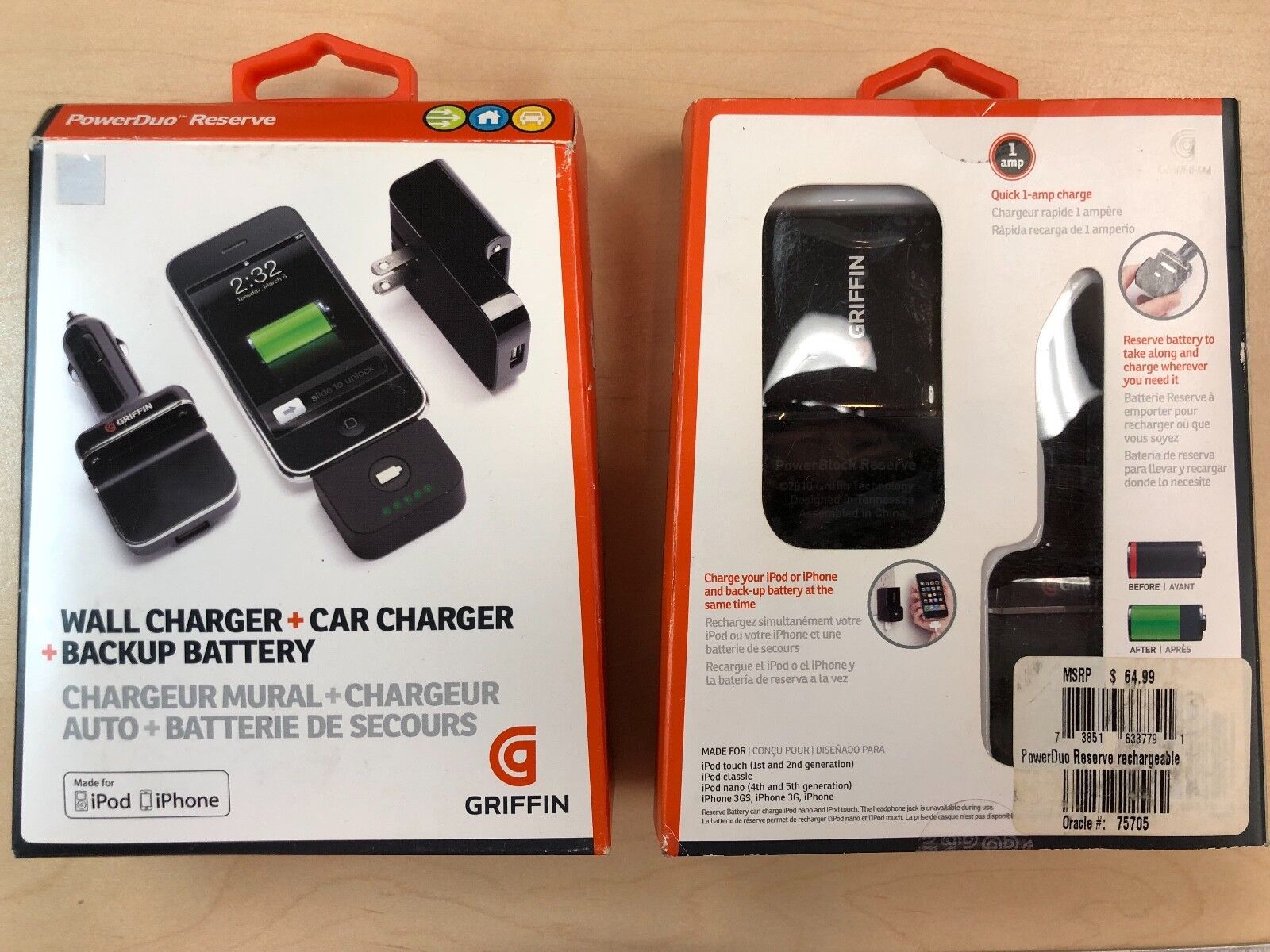 Griffin PowerDuo Reserve Car/Wall Charger/Backup Battery iPhone 4S 4 3G 3GS iPod