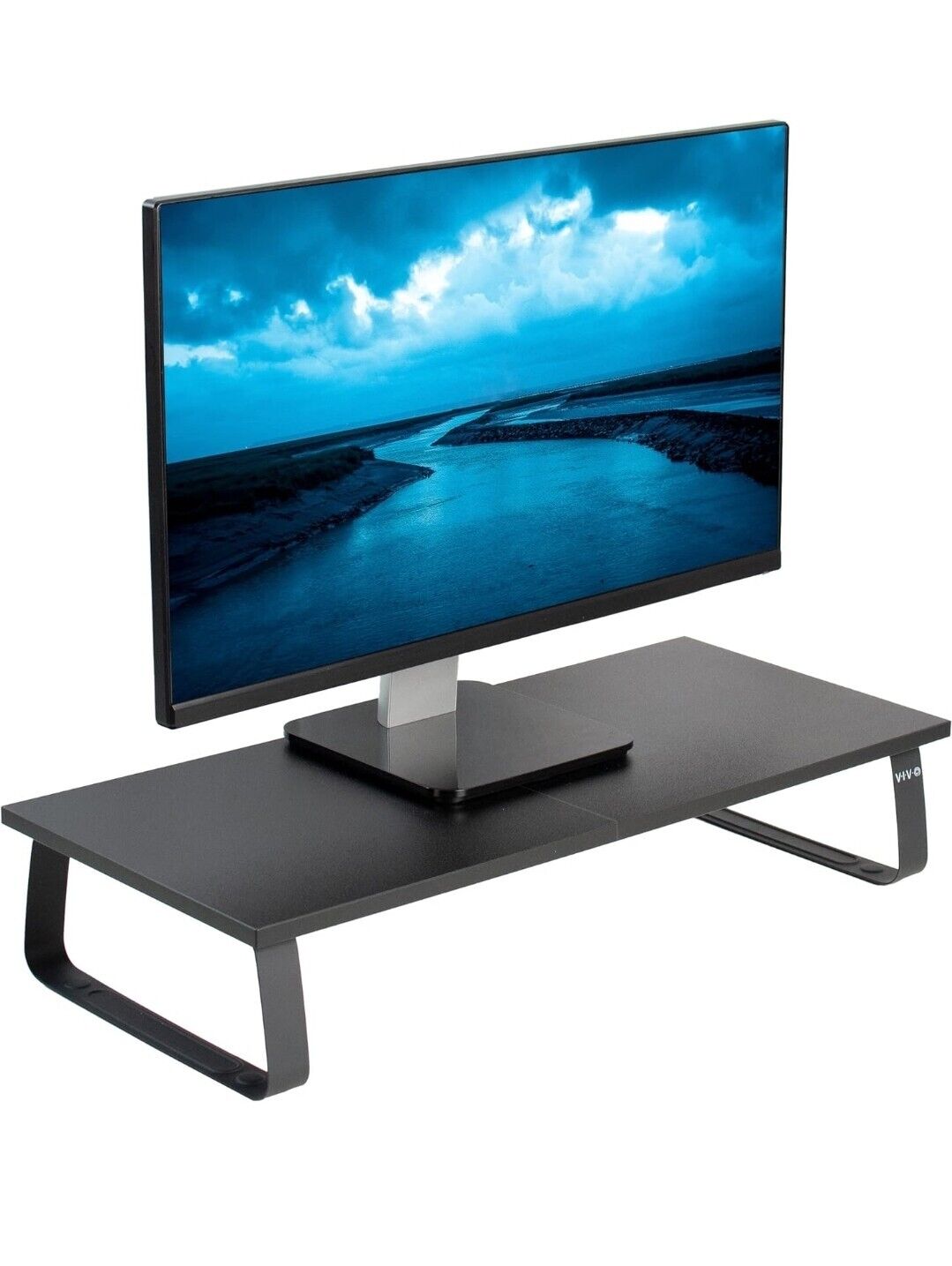 VIVO 24 inch Monitor Stand, Wood & Steel Desktop Riser, Screen, Keyboard, 