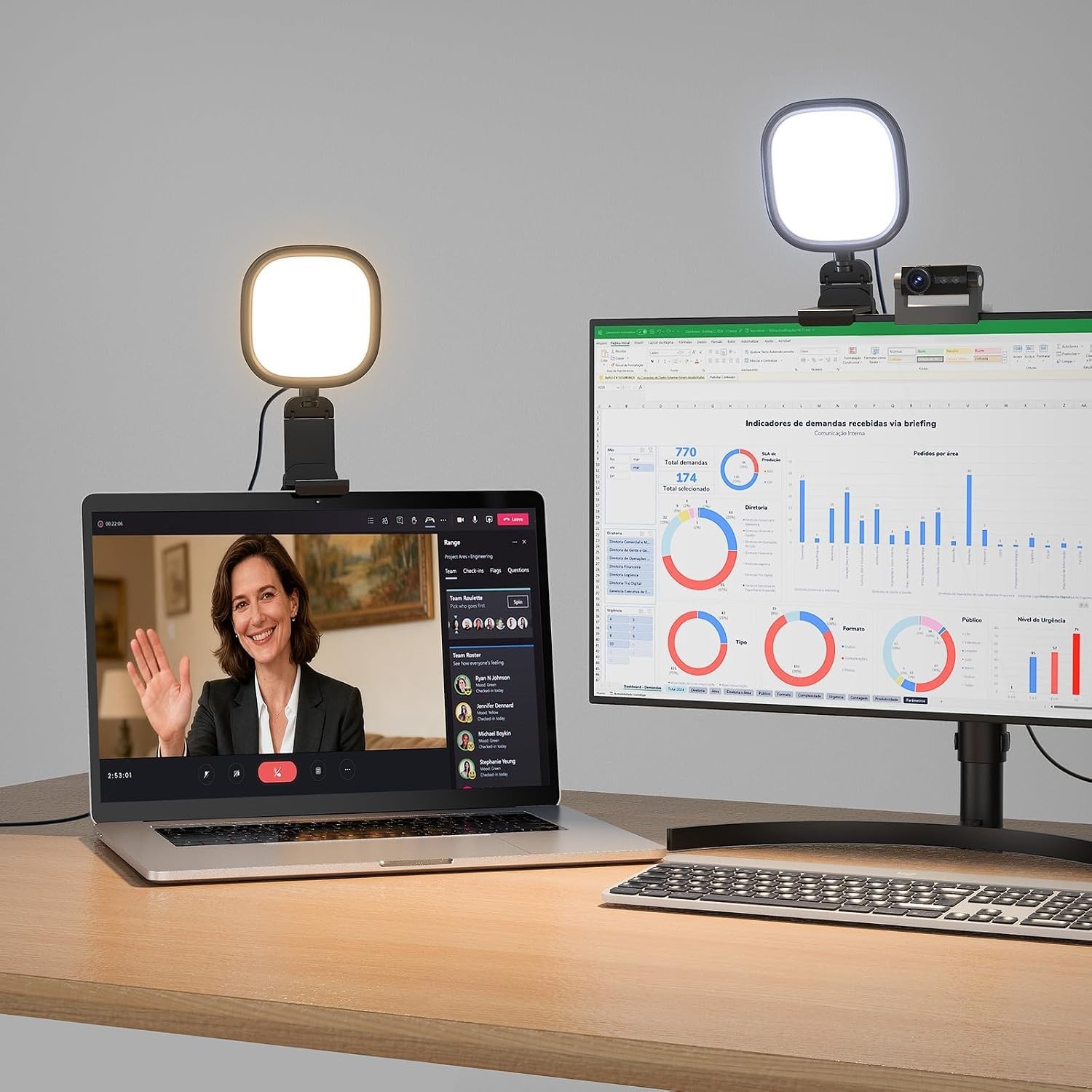 Ring Light for Laptop, Monitor, Desk, Eye-Caring Diffused LED Light