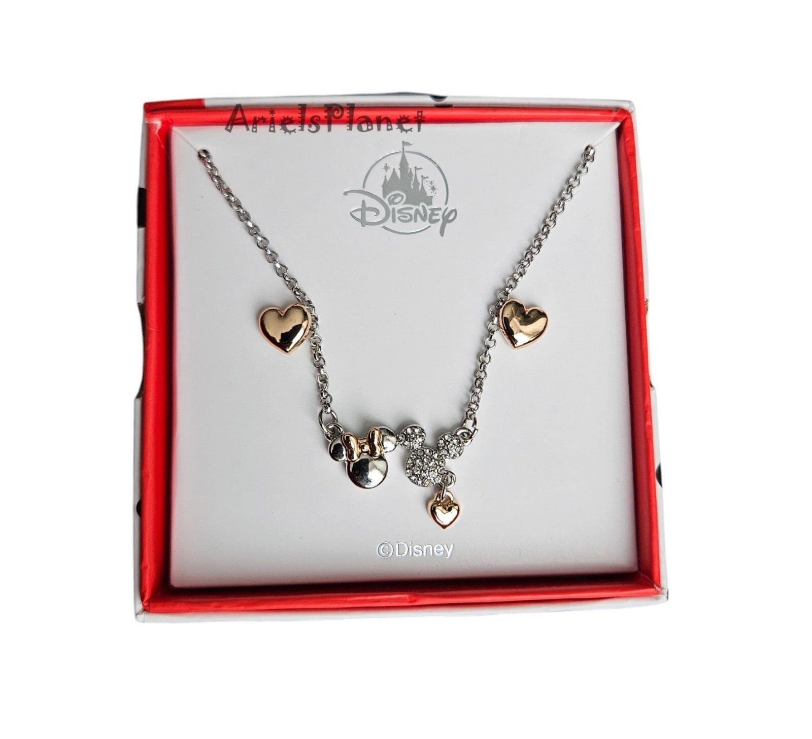 Disney Parks Mickey & Minnie Mouse Hearts Earrings & Necklace Combo Set