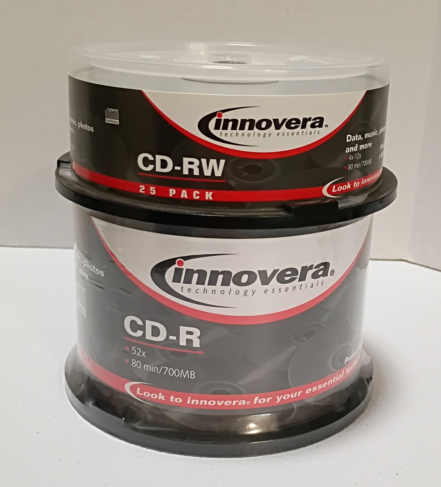 Lot of Innovera New CD-R 50 Pack & Open Box CD-RW 25 Pack 80 min/700MB