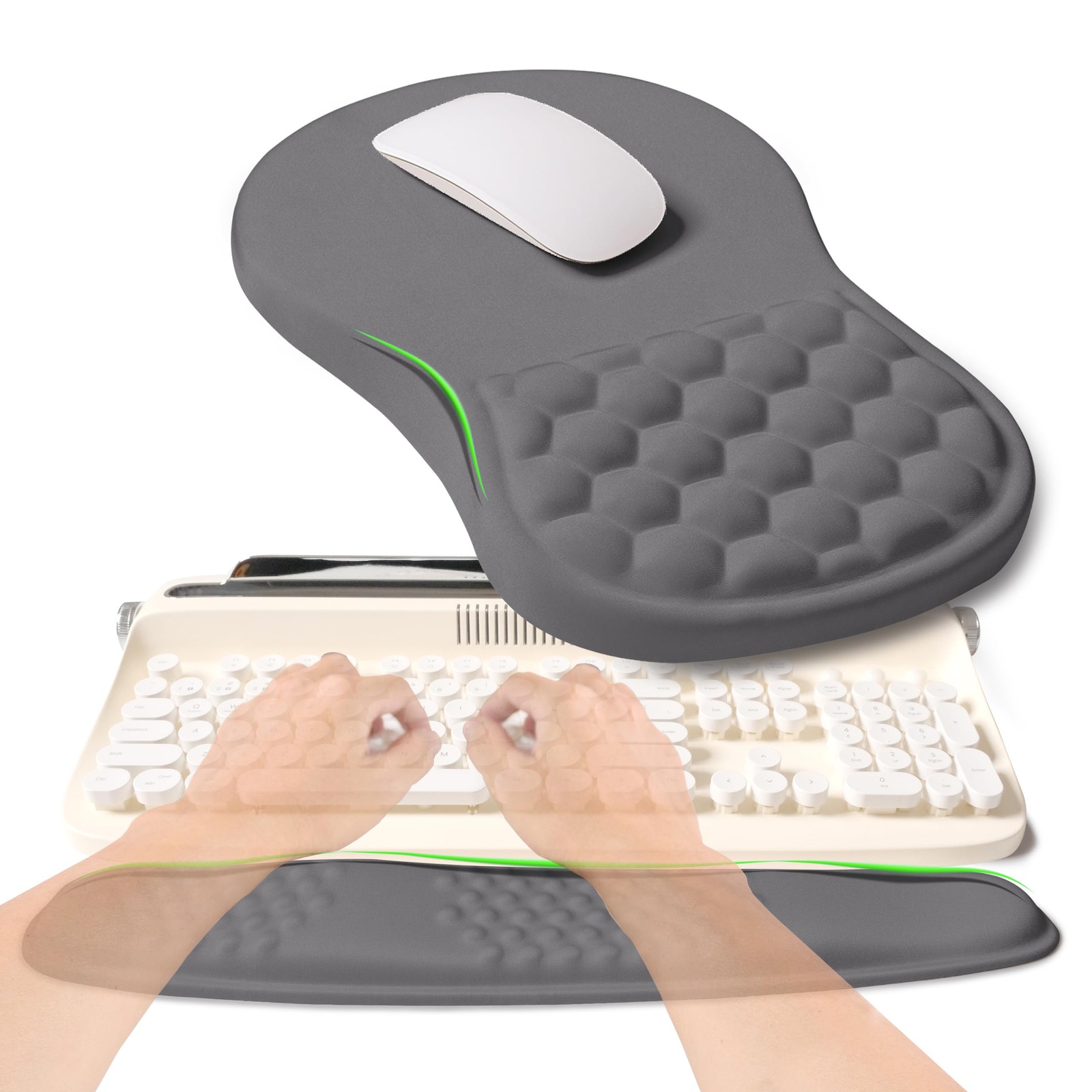 2 In 1 Ergonomic Keyboard Wrist Rest Massage Mouse Pad Support Deep Gray