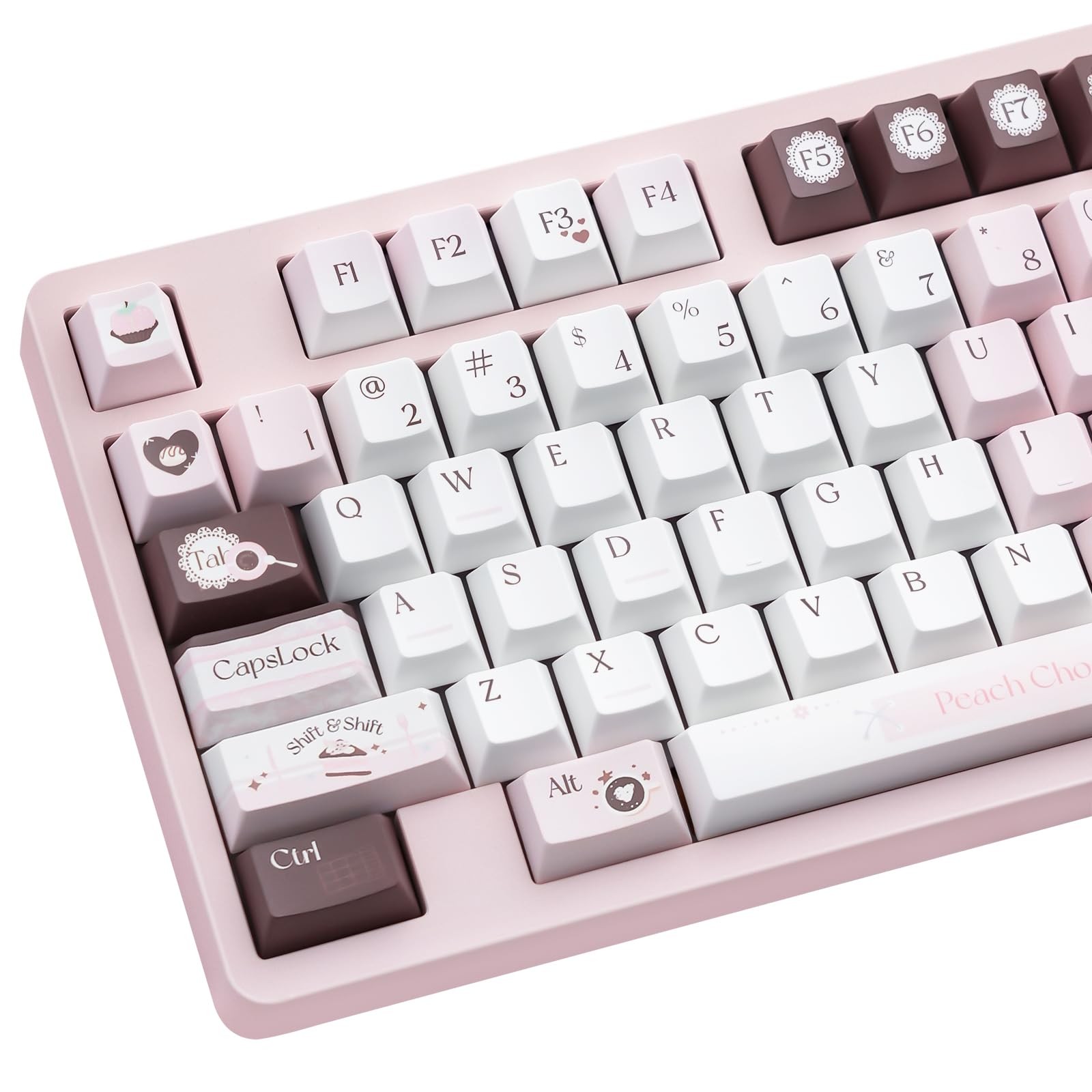Cute Pink Keycap Set Keyboard White Brown Chocolate Theme Mechanical Caps