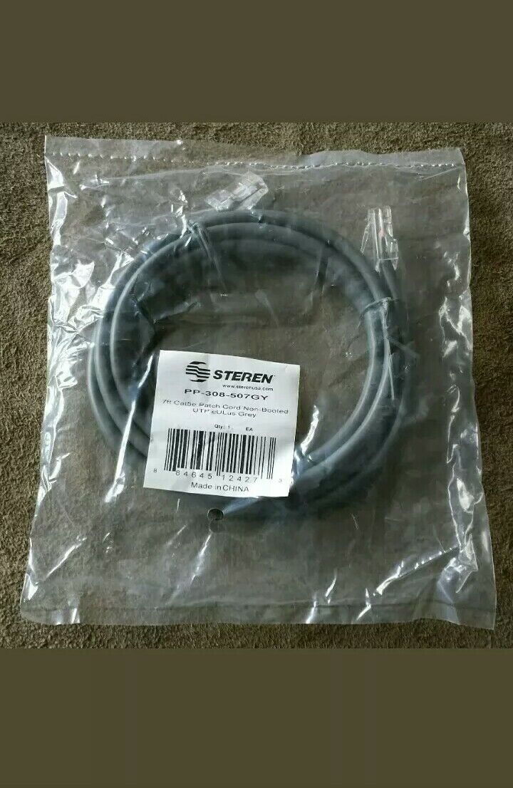 NEW Steren 7' ft Cat5e Patch Cord Non-Booted UTP cULus Dark Grey PP-308-507GY