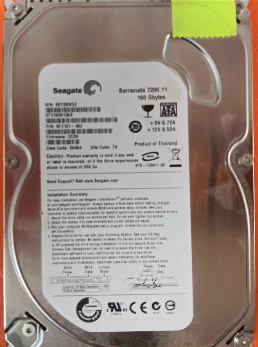 ⭐️⭐️⭐️⭐️⭐️ Desktop 3.5" SATA HDD Hard Drive Seagate ST3160813AS 160 FW: CC2H