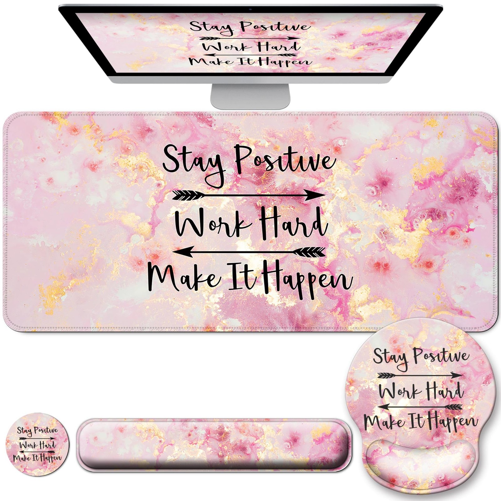 Large Mouse Pad and Keyboard Wrist Rest + Desk Mat Set,Full Long Mouse Pads for
