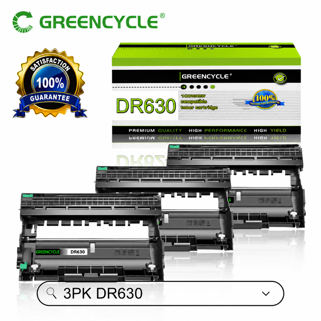 3PK Black DR630 Drum Unit Compatible for Brother HL-L2320D HL-L2340DW HL-L2360DW