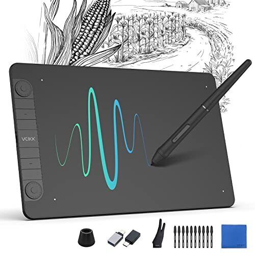  VK1060PRO V2 Drawing Tablet, 10 x 6 Inch Graphics Pen Tablet with 8 Shortcut 