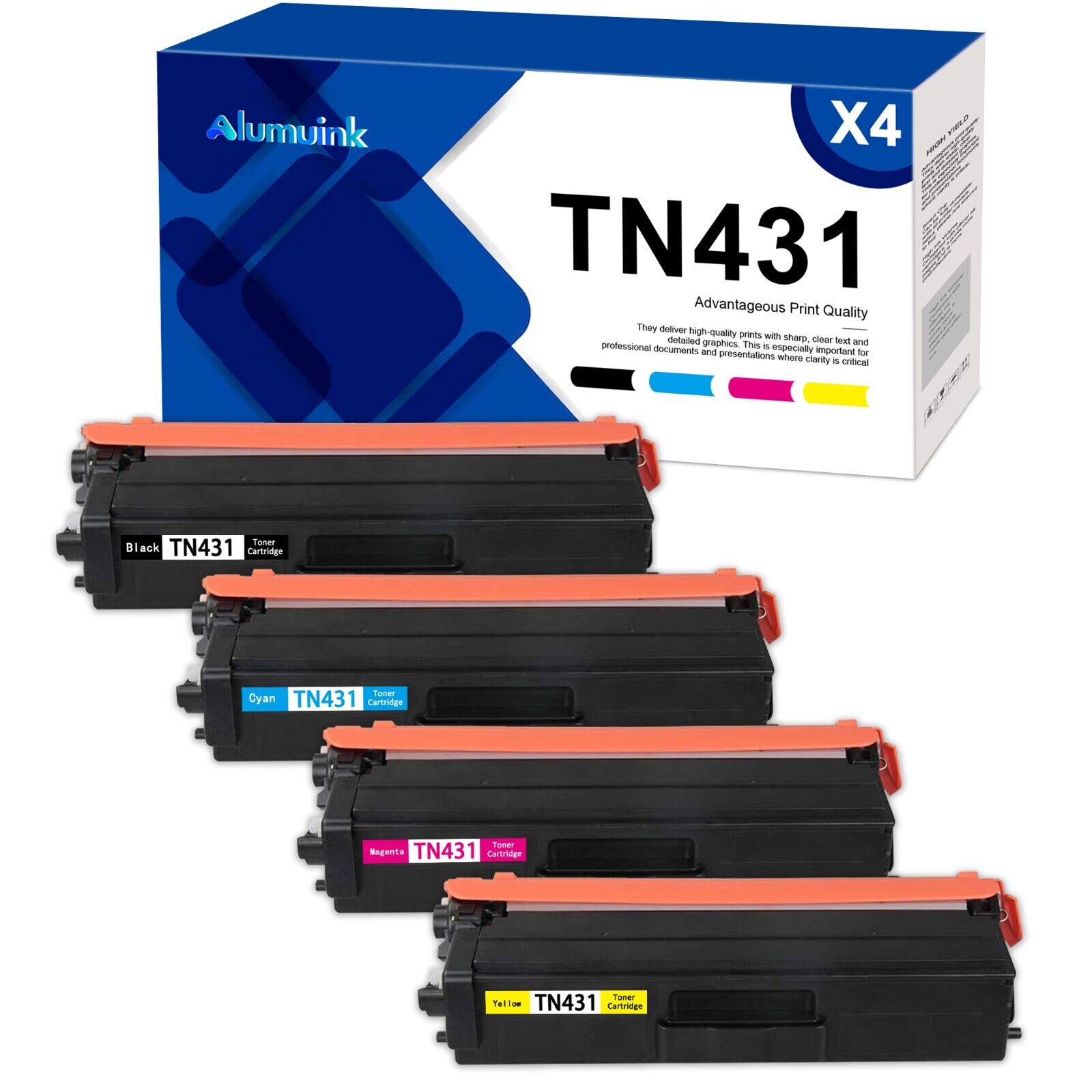 High Yield TN431 Toner Replacement for Brother HL-L8260CDW (BK/C/M/Y, 4 Pack)