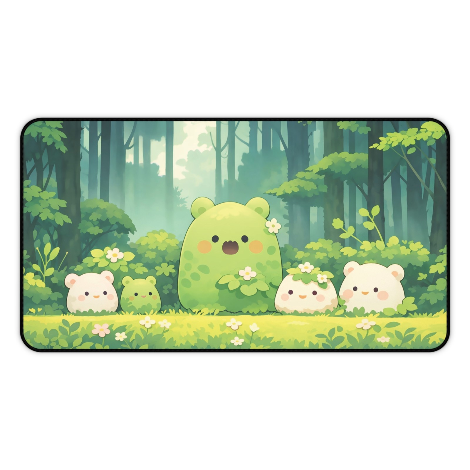 Kawaii Forest Desk Mat Cute Green Bear Gaming Mouse Pad Large Desk Pad