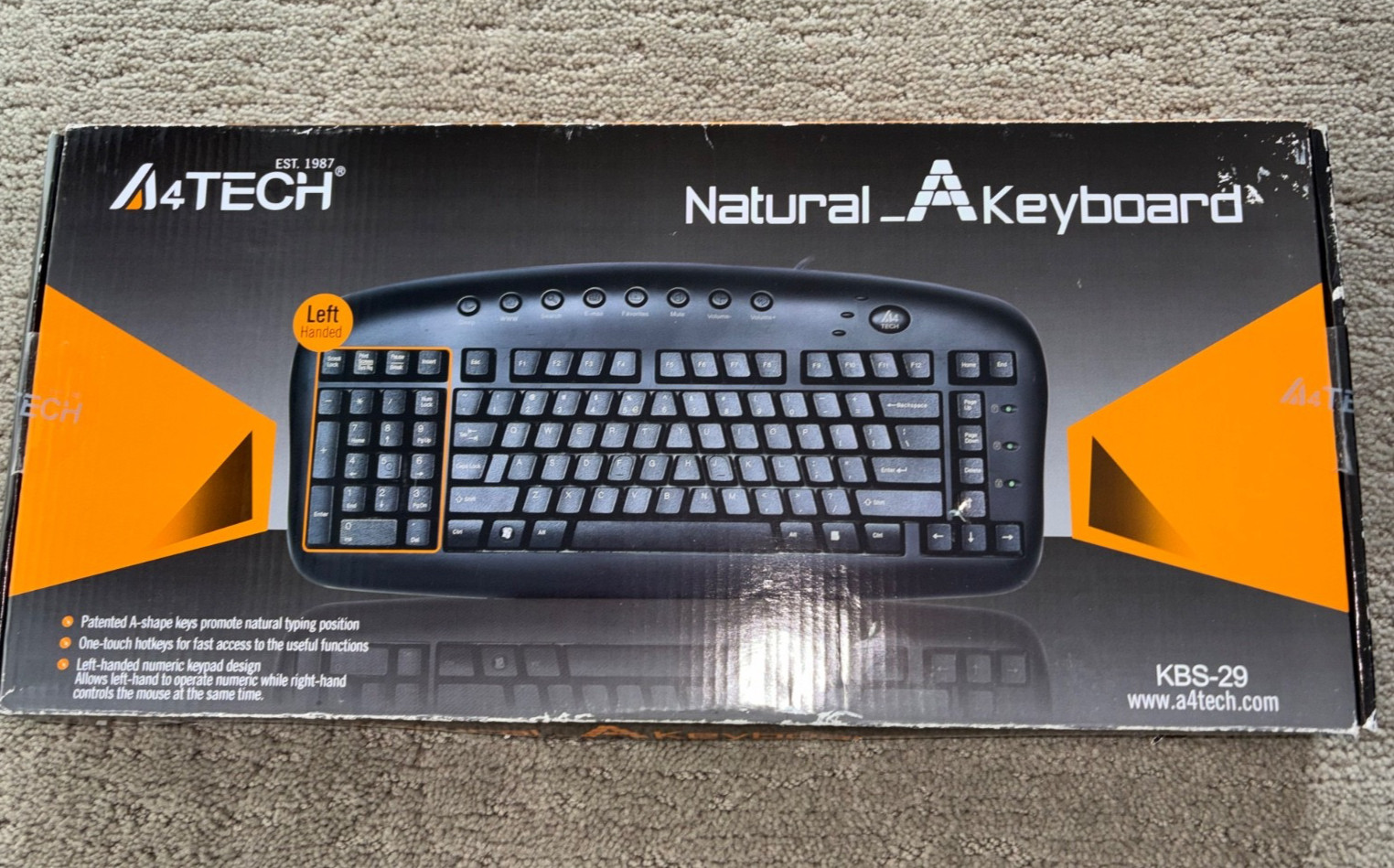 NEW (Distressed Box0  A4Tech Left Handed Ergonomic Black Wired Keyboard