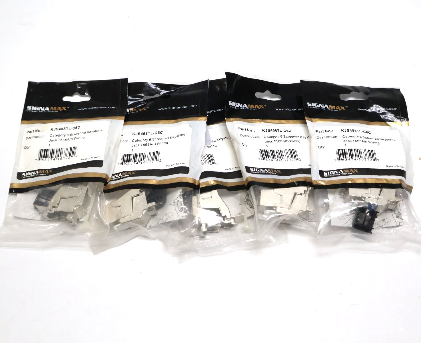 New Lot of 5 Signamax KJS458TL-C6C Cat6 Screened Keystone Jack T568A/B Shielded