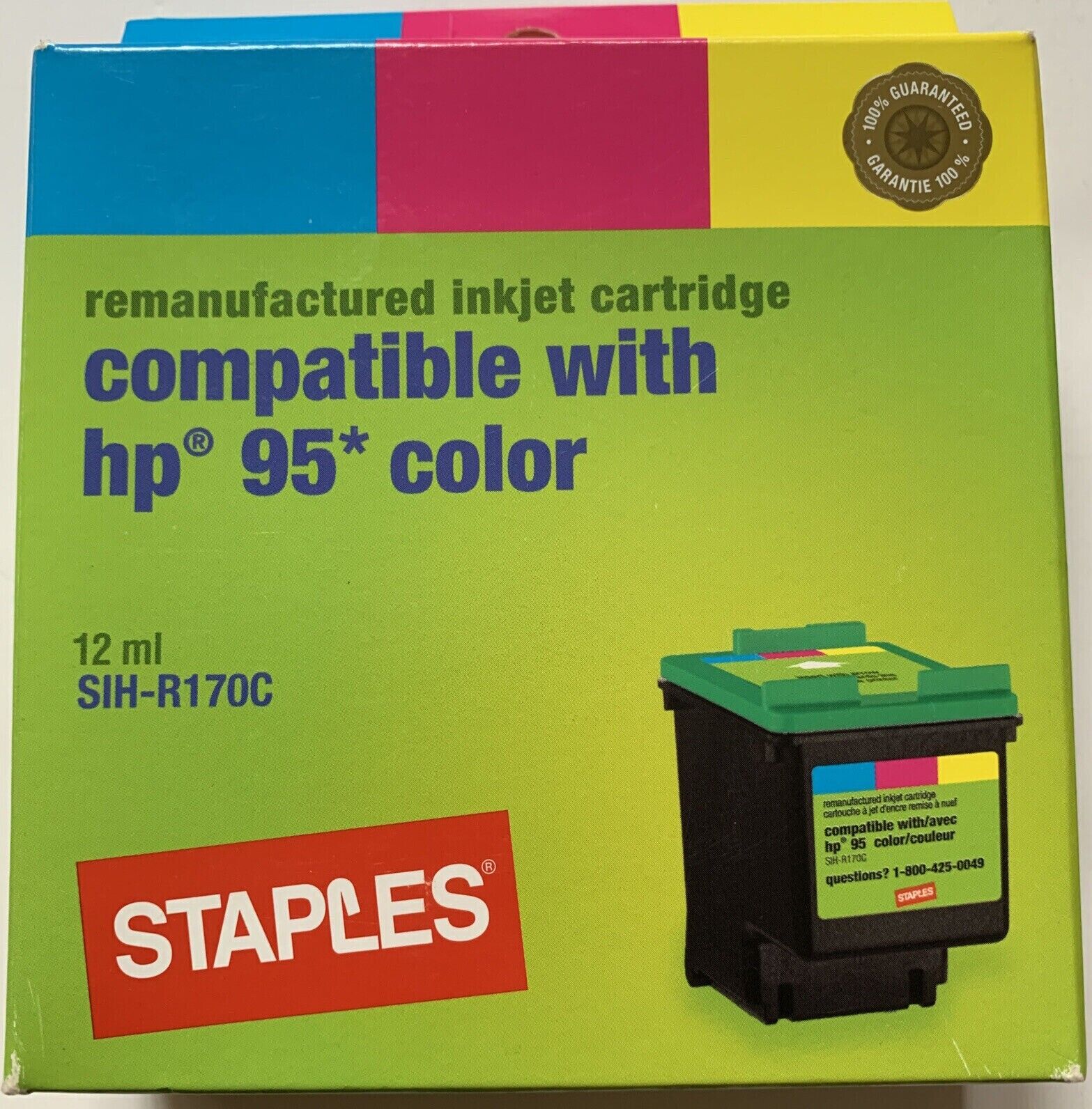 Brand New Staples Inkjet Catriidge compatible with HP 95 Color 12 ml. SIH-R170C