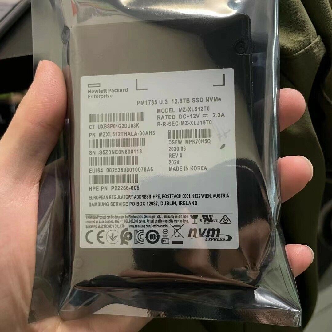 Samsung PM1735 12.8TB HPE SSD U.3 PCIe 4.0 NVME MZXL512THALA-00AH3 95%+Health