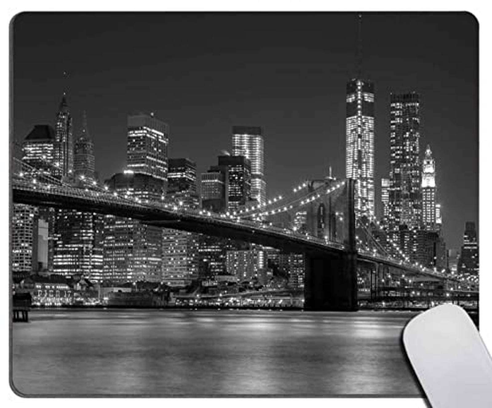 Mouse Pad,Brooklyn Bridge New York Cityscape Manhattan Skyline Night Mouse Pa...