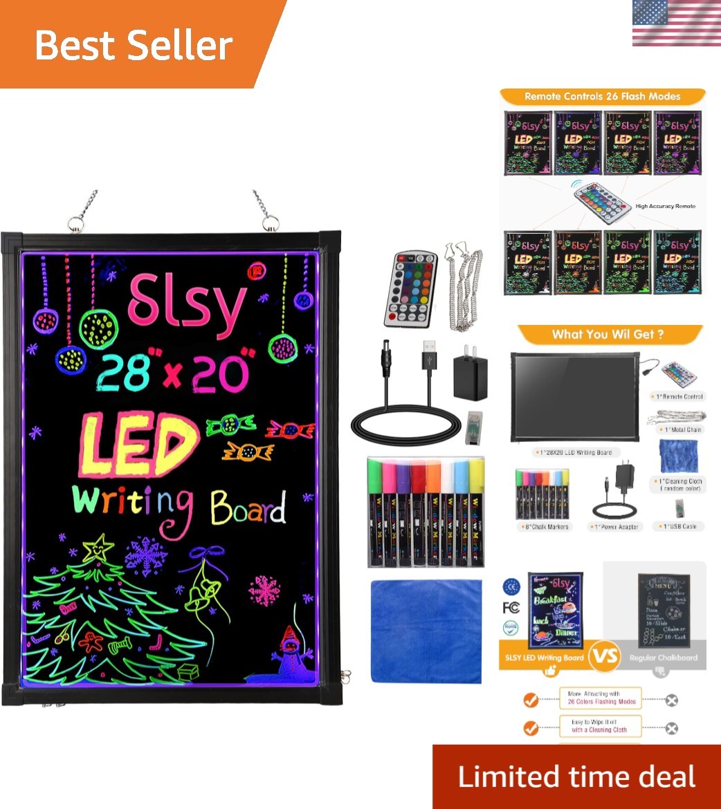 24''x16'' Illuminated LED Writing Board - Erasable Neon Sign for All Occasions