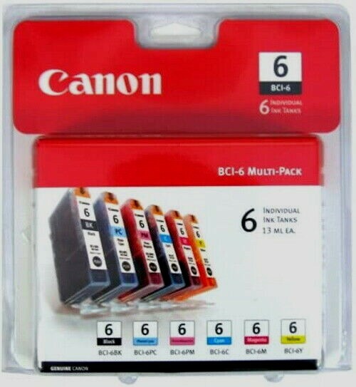 Canon BCI-6  Black/Color Ink Standard Yield Ink Cartridge, 6/Pack (4705A018AA)