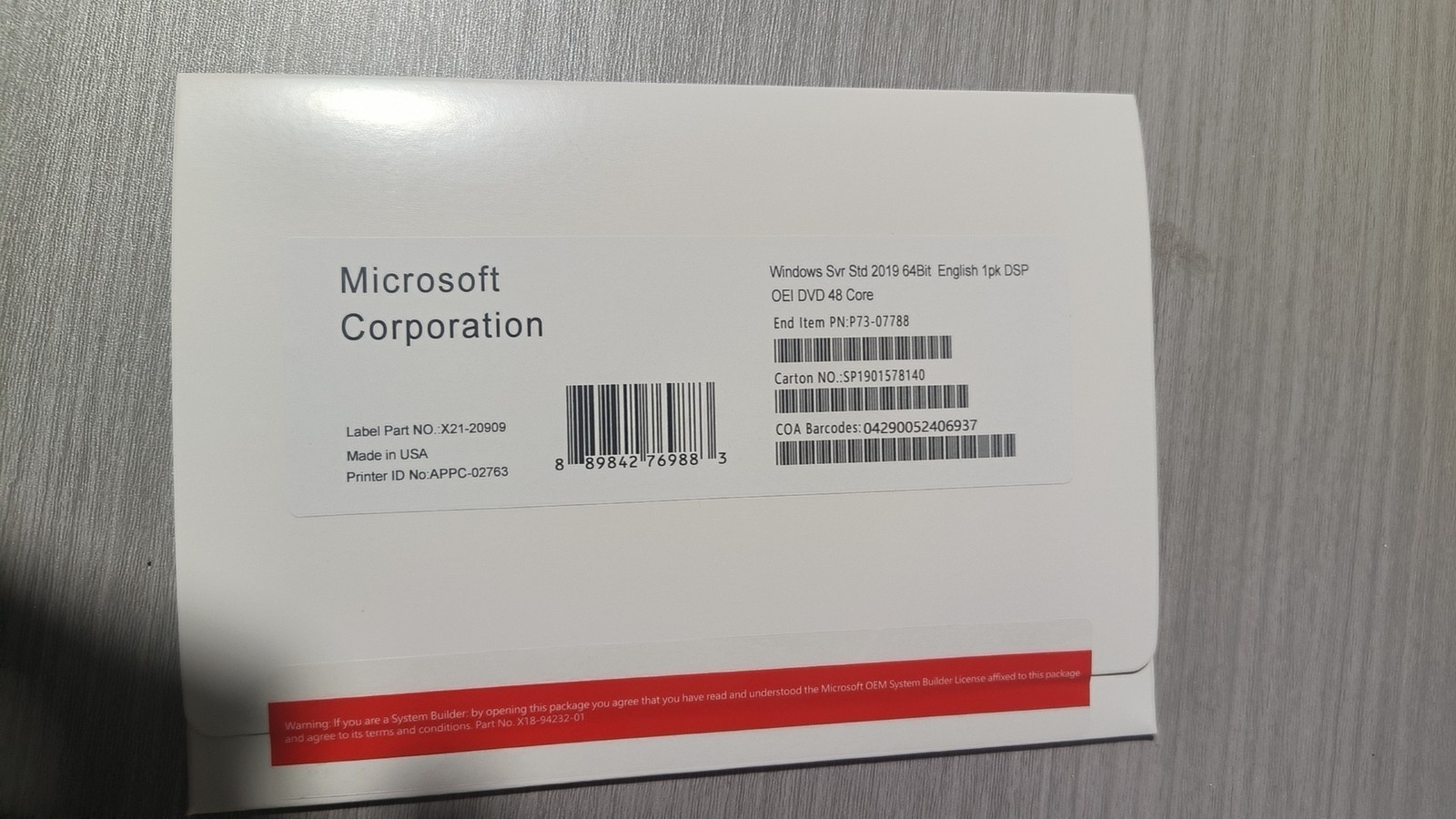 New Microsoft Windows Server 2019 x64 Bit STANDARD 48 CORE License Key+DVD