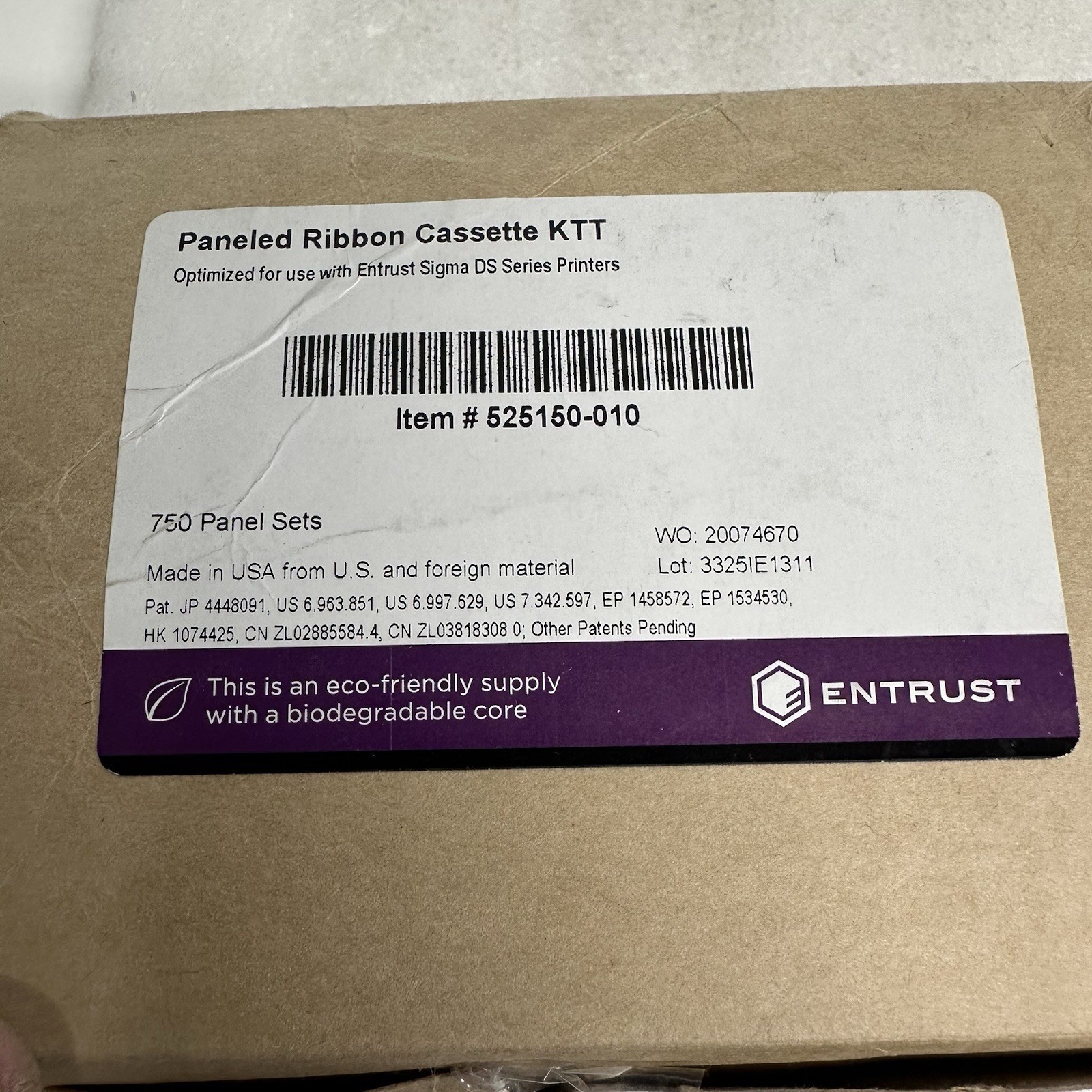 New Entrust Paneled Ribbon Cassette 525150-010 KTT  750 Panels Datacard