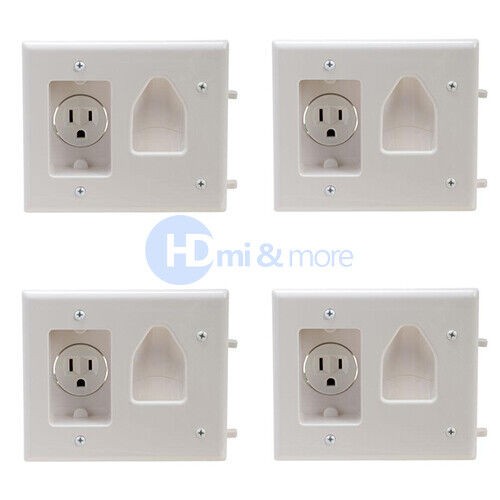 4x Recessed Low Voltage Wall Plate Recessed Power White