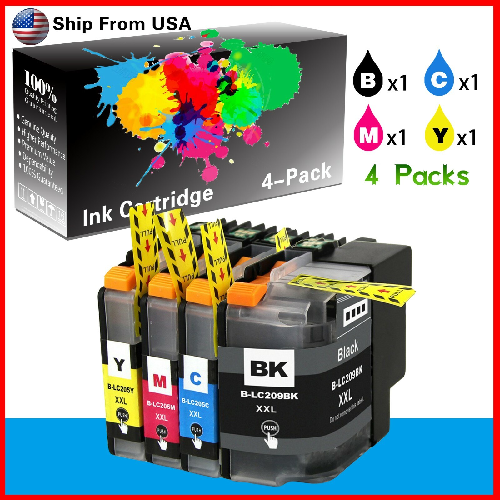 4PK LC209XXL LC205XXL Ink Cartridge for MFC-J4320DW J4420DW