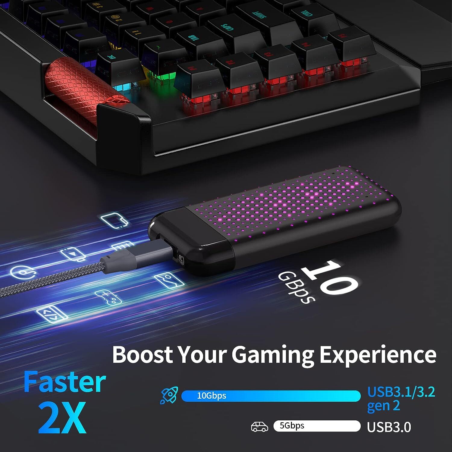 10Gbps RGB M.2 NVME Enclosure USB C Gen2 PCI-E M.2 SSD Case NVMe External Case